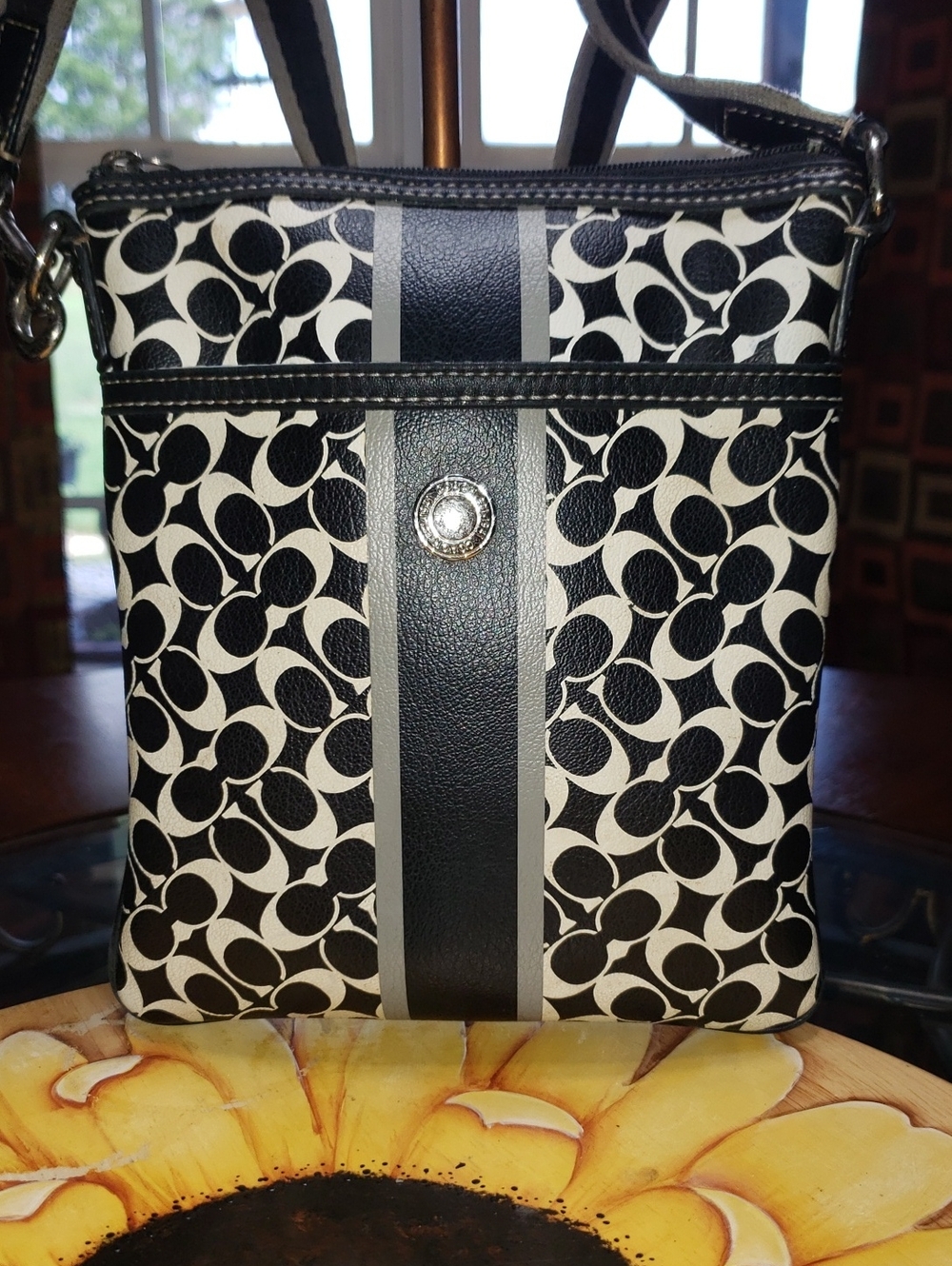 Coach Signature Black White Patterned Crossbody Bag